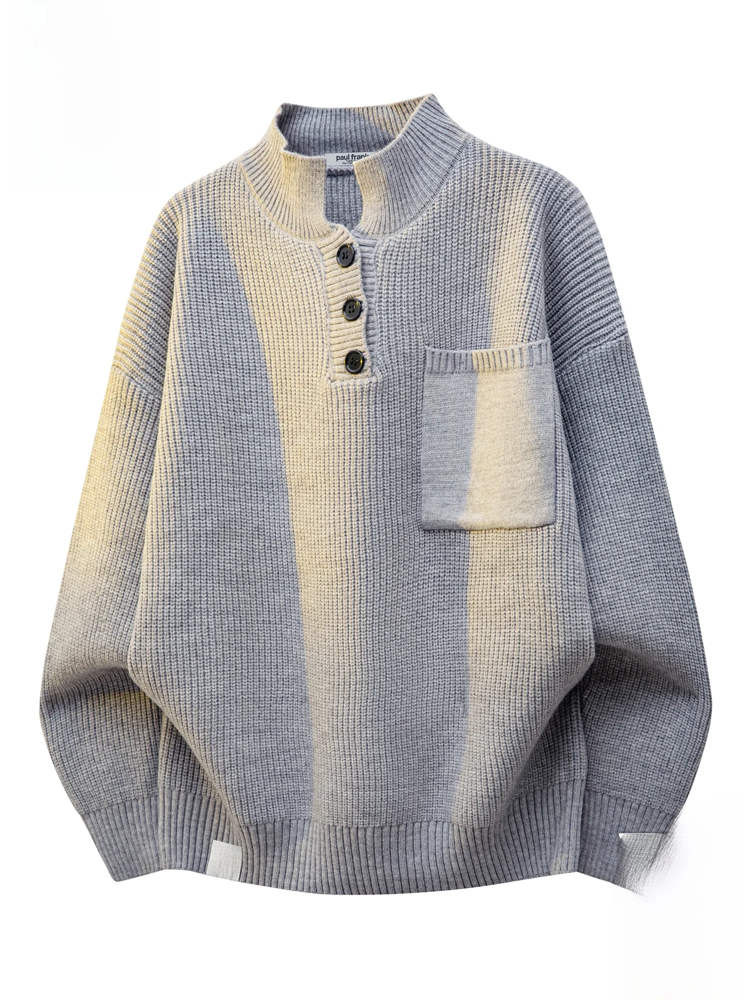 

PaulFrank ey Loose Knitted Sweater with ket Design Henry Collar for Men Casual Sle Autumn Faionable Monkey Brand