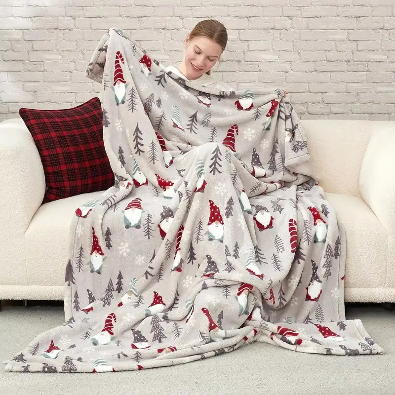 VIKAMA Christmas Throw Blanket Gnome Pine Tree Snowflake Soft Flannel Fleece Couch Blanket Cozy Warm Holiday Home Decor