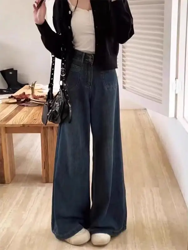 

High Waist Wide Leg Jeans Women's Loose Fit Lazy Style plus Size Loose Slim Straight Pants Spring New Arrival Casual Denim