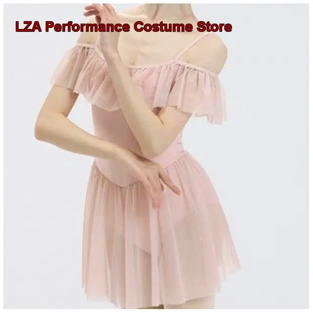 Dance Costume Ruffle Sleeve Gymnastics Leotard One-Piece Dress Women's Adult Basic Training Art Exam Princess Dress