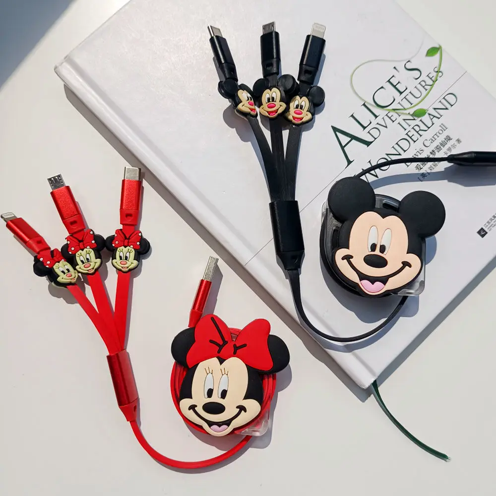 Śliczny Mickey Minnie trzy w jednym ładowarka kabla danych szybko ładujący się samochód typu Android Reno uniwersalne akcesoria samochodowe dla