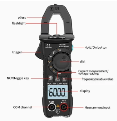 Stable ZT-QB9 T-RMS Digital Clamp Meter DC/AC Auto Range Current Ammeter Voltage Capacitor NCV Tester ZT-QS9