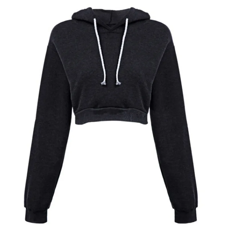 2024 Autumn Women Hoodies Solid Crop Hoodie Long Sleeve Jumper Hooded Pullover Coat Casual Sweatshirt Top Sudaderas Mujer