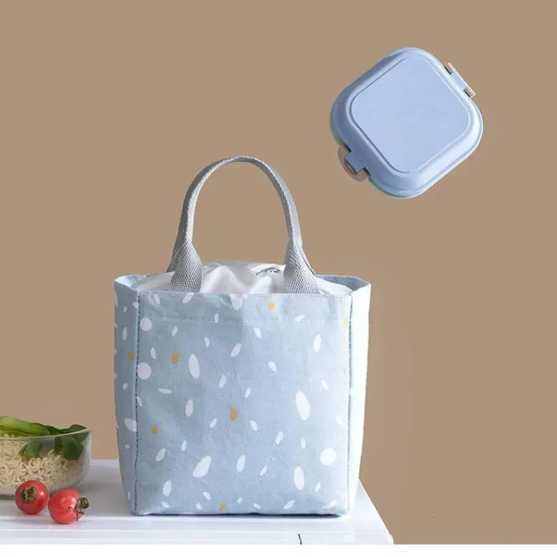 Simple Large Capacity Imitation Linen Thermal Lunch Box Portable Food Bag for Ladies