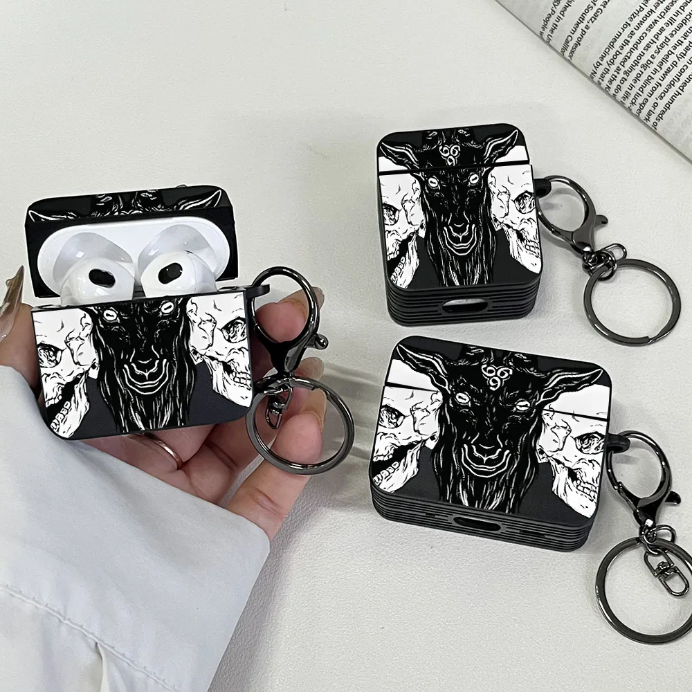 غطاء سماعة أذن مربع أسود بنمط رعب على شكل جمجمة لأجهزة Apple AirPods Pro3/Pro2/Pro حافظة واقية مضادة للصدمات لأجهزة AirPods 1/2/3/4