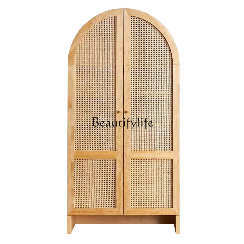 

American-Style Solid Wood Rattan Storage Cabinet Vintage Bookcase Small Apartment Model Room Side Cabinet Middle Ancient