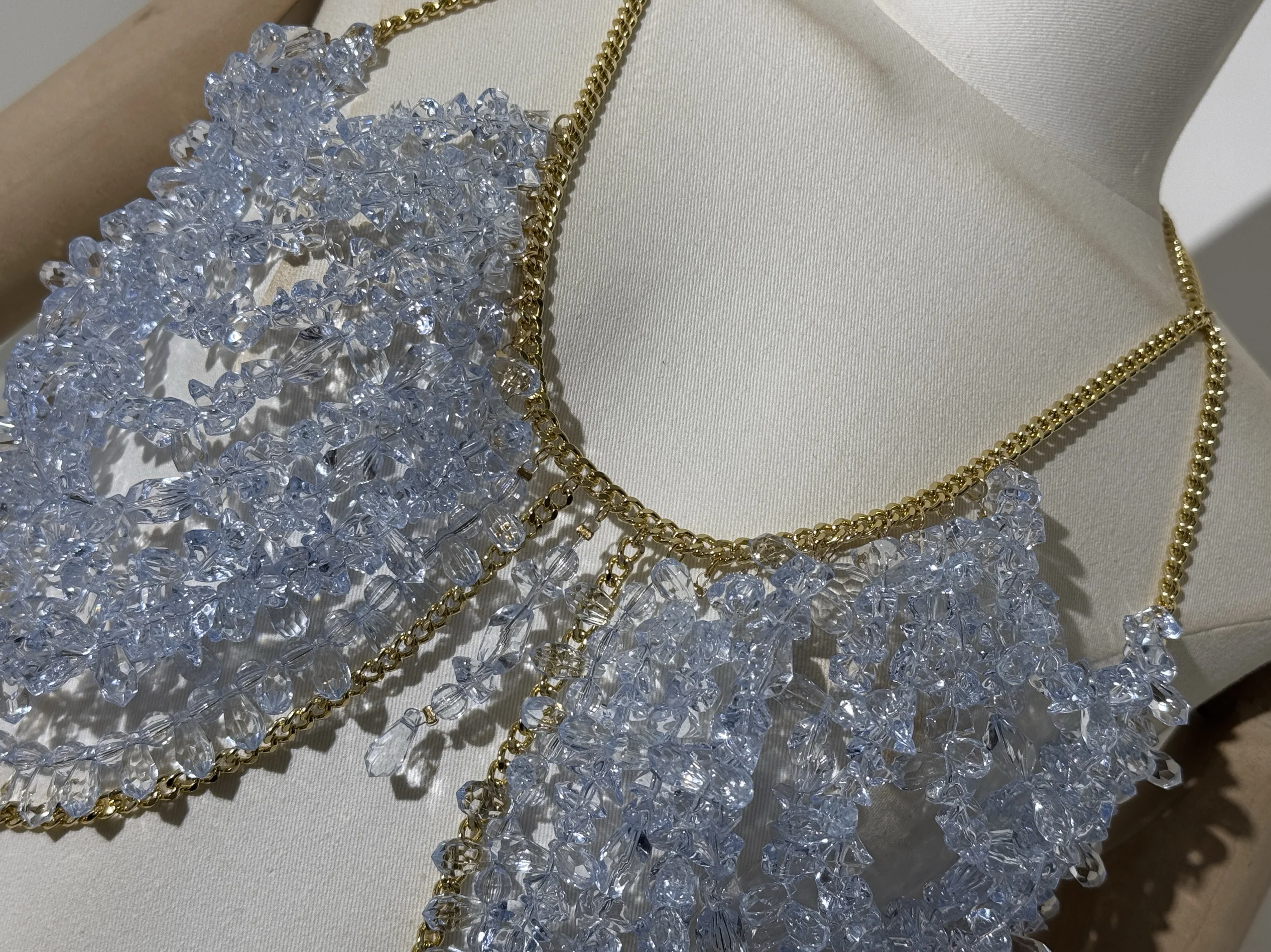 2025 Sexy corsé cuerpo cadena Spice Girl sirena Bikini disfraz espalda descubierta cuello piedra moldeado Bustier encantos