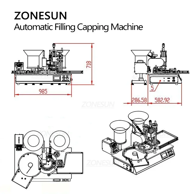 ZONESUN ZS-AFC7-2 Máquina automática de prensagem de tampa de enchimento de garrafa de penicilina com alimentador de tampa