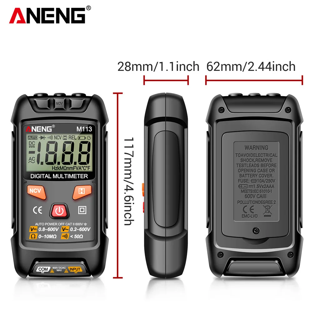 ANENG M113 Pocket Portable Multímetro Tester 1999 Counts Mini Multimeter CAT II 600V AC/DC Voltage Auto Machine Multitester Too