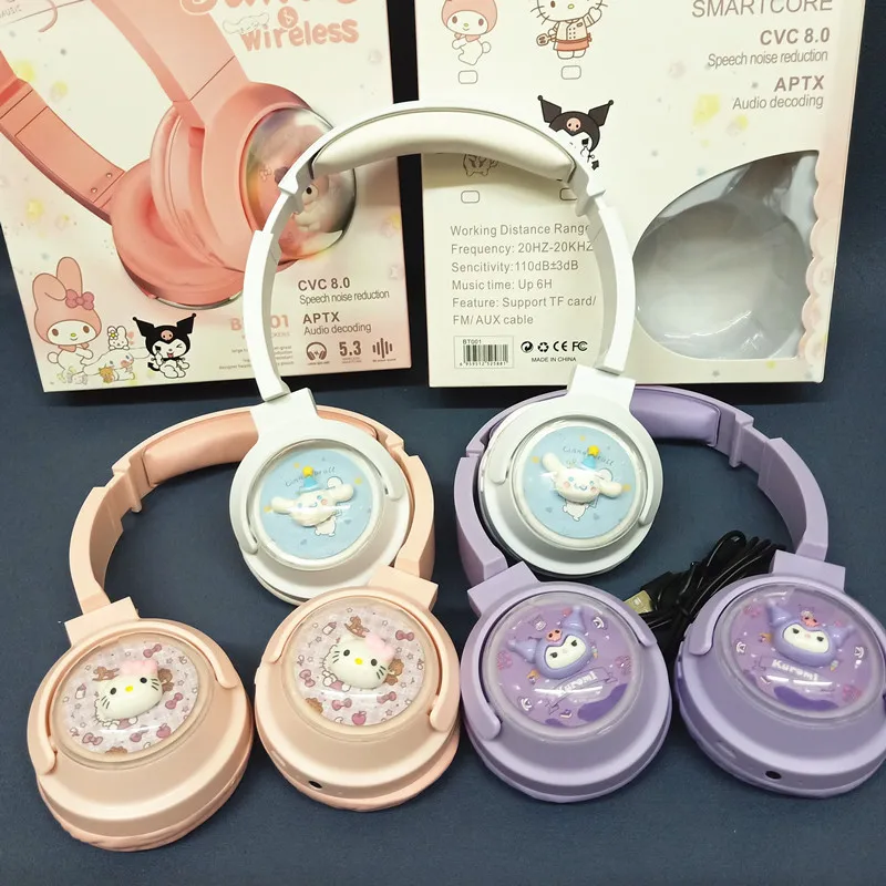 Sanrio Series Wireless Bluetooth Headset Cinnamoroll Hello Kitty Melody Kuromi Headphones Stereo Sound Headphones