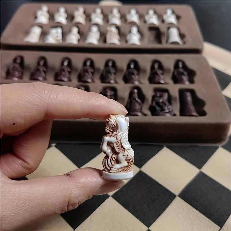 3D Carved Chess Set Vintage Resin International Chess with Traditional Figures Collectible Gift for Chess Enthusiasts