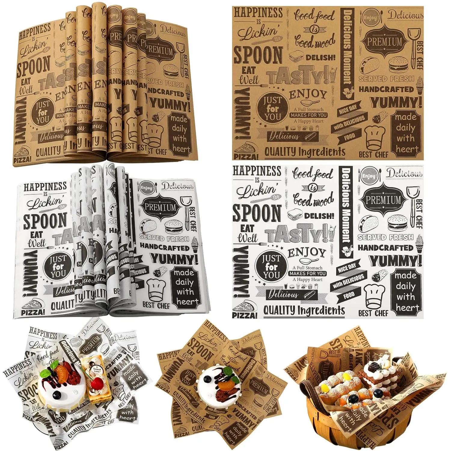 

300 Pcs Deli Wax Paper Sheets for Food Wrapping, Grease Resistant Tray Basket Liners, 9.84x7.87 Inch White Newsprint Paper