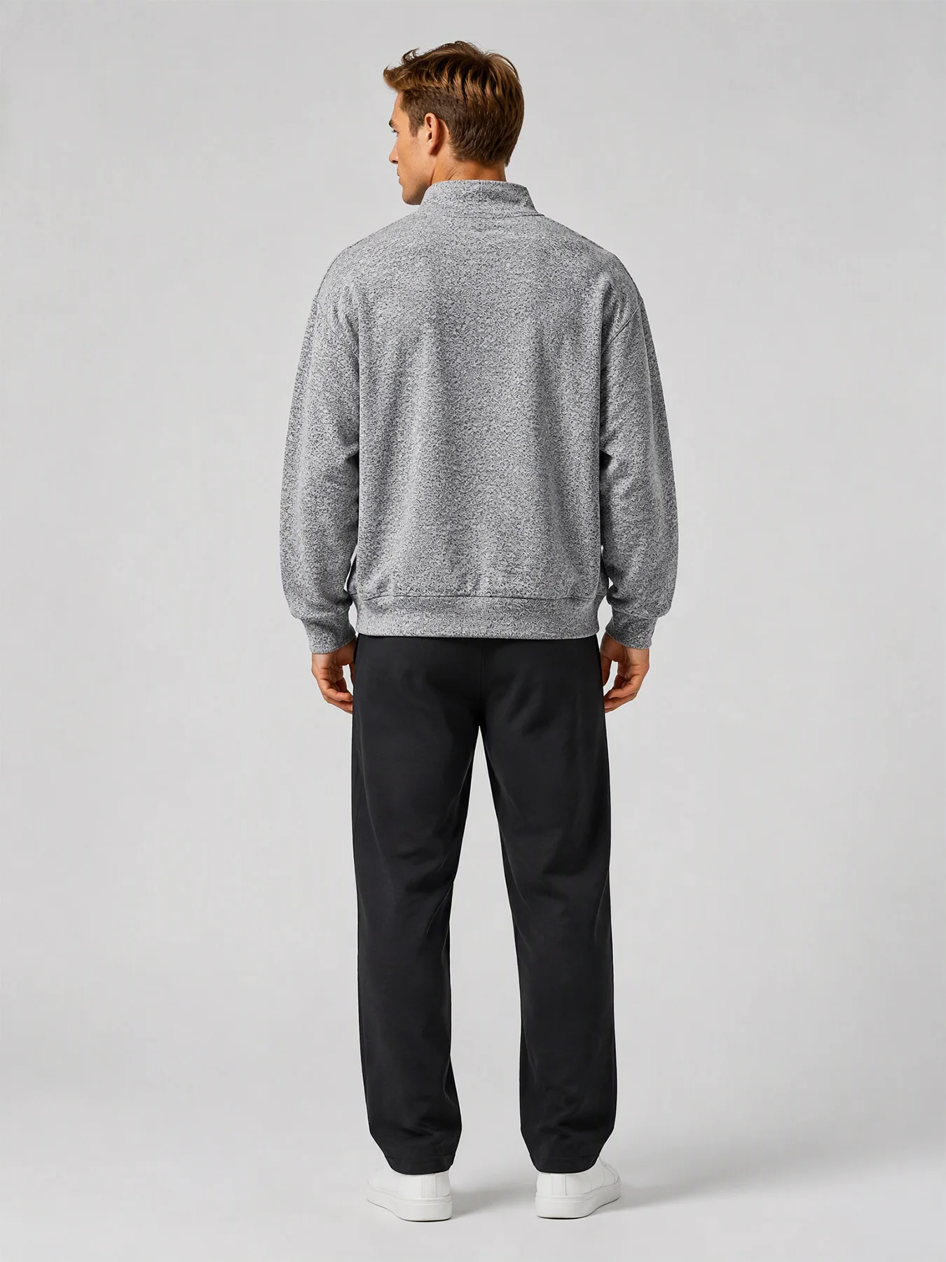 Men Quarter Zip Fleece Pullover Knit  Fleece Inner Iop Stand Collar Warm Sweatshirt Autumn Winter Outdoor Casual Jumper