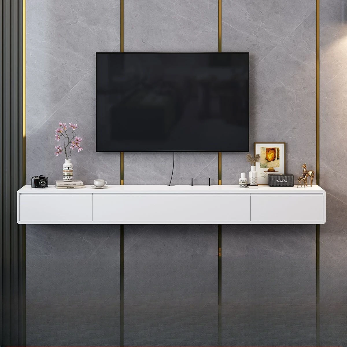 Factory Direct 2026 All solid wood wall-mounted TV cabinet wall-mounted suspended hanging living room bedroom small apartment