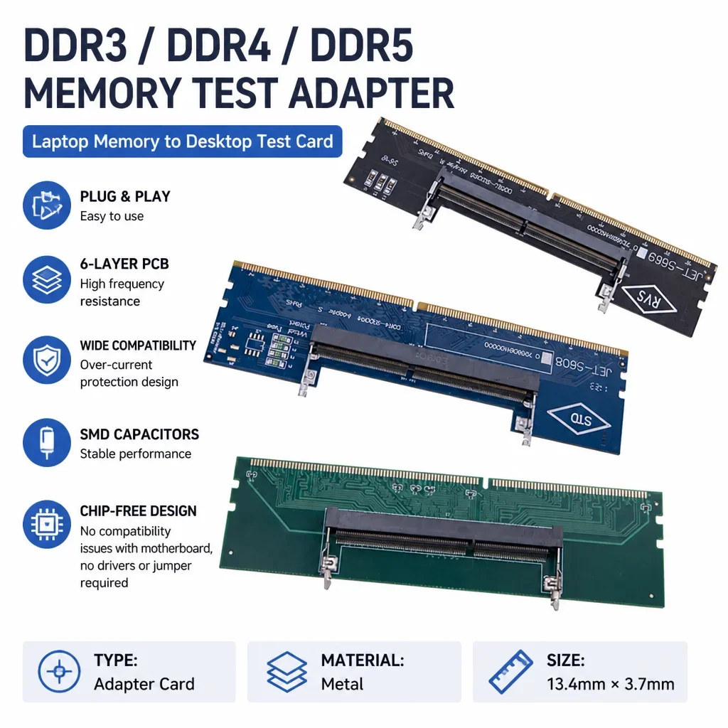 DDR3 DDR4 DDR5 Memory Module Test Card Memory Ram Connector Adapter Card Laptop Memory to Desktop Test Adapter Card