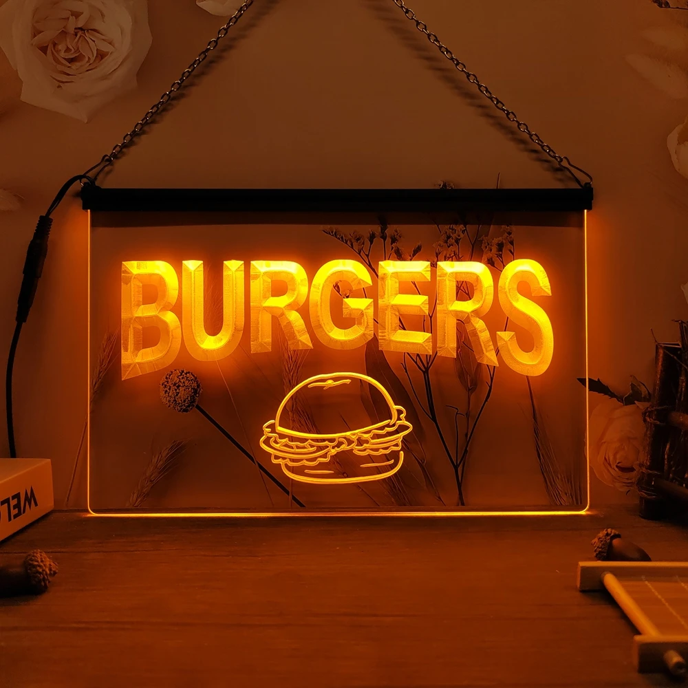 

Burgers Cafe-3D Carving LED Neon Sign Home Decor Wall Wedding Creative Bedroom Desk