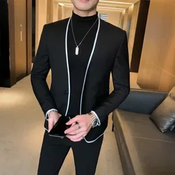 Black Men's Suits Slim Fit Luxury 2 Piece Jacket Pants Single Breasted Skinny Outfits Elegant Full Set Wedding Male Clothing2024