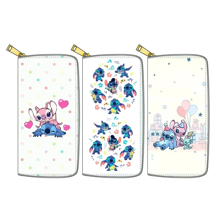 Disney Stitch Cartoon น่ารัก donald Duck PU Zipper Long dompet koin CLUTCH กระเป๋าเก็บบัตร ID ที่ใส่กุญแจ