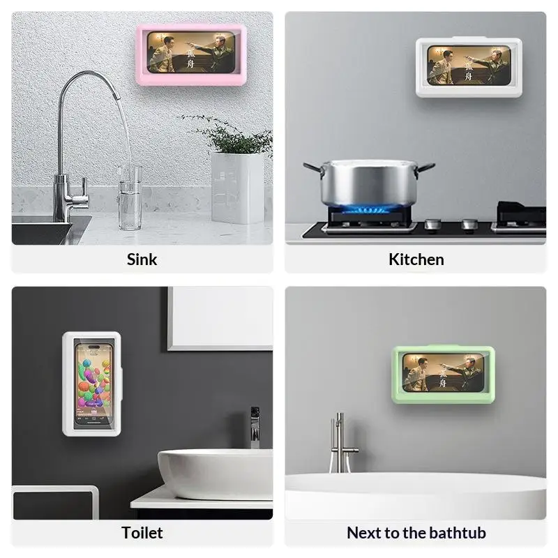 ☭Waterproof houder 360° draaibaar voor badkamer, thuis, wandhouder, zelfklevende houder voor touchscreen-telefoon_voghion.com