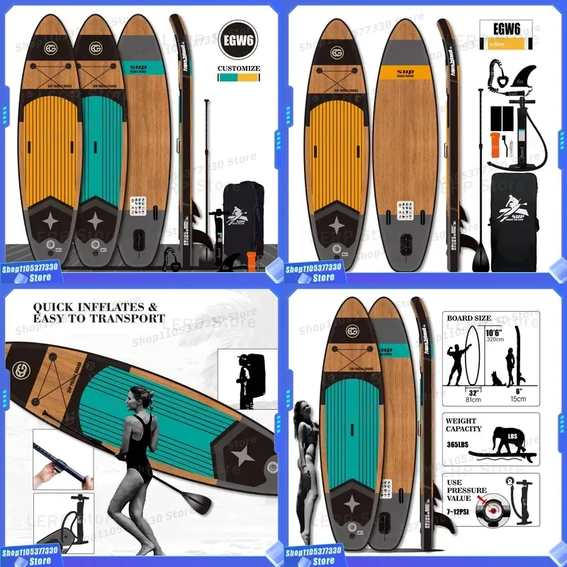 Factory Direct Large Tail Fin Inflatable Stand-Up Paddle Board (SUP) Accessory Wood Grain Design Eco-friendly Women PVC Lakes