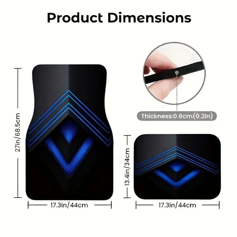 4pcs Black And Blue Cyber Geometric Style Car Floor Mats, Future Mecha Design Wear-Resistant Non-Slip Universal Fit For Cars Tru