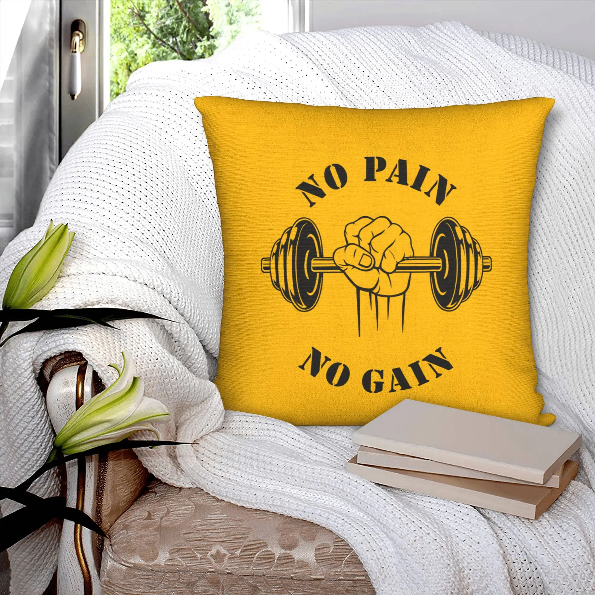 No Pain No Gain Pillow Covers for Sofa Bodybuilding Fitness Gym Luxury Cushion Cover Square Pillowcase