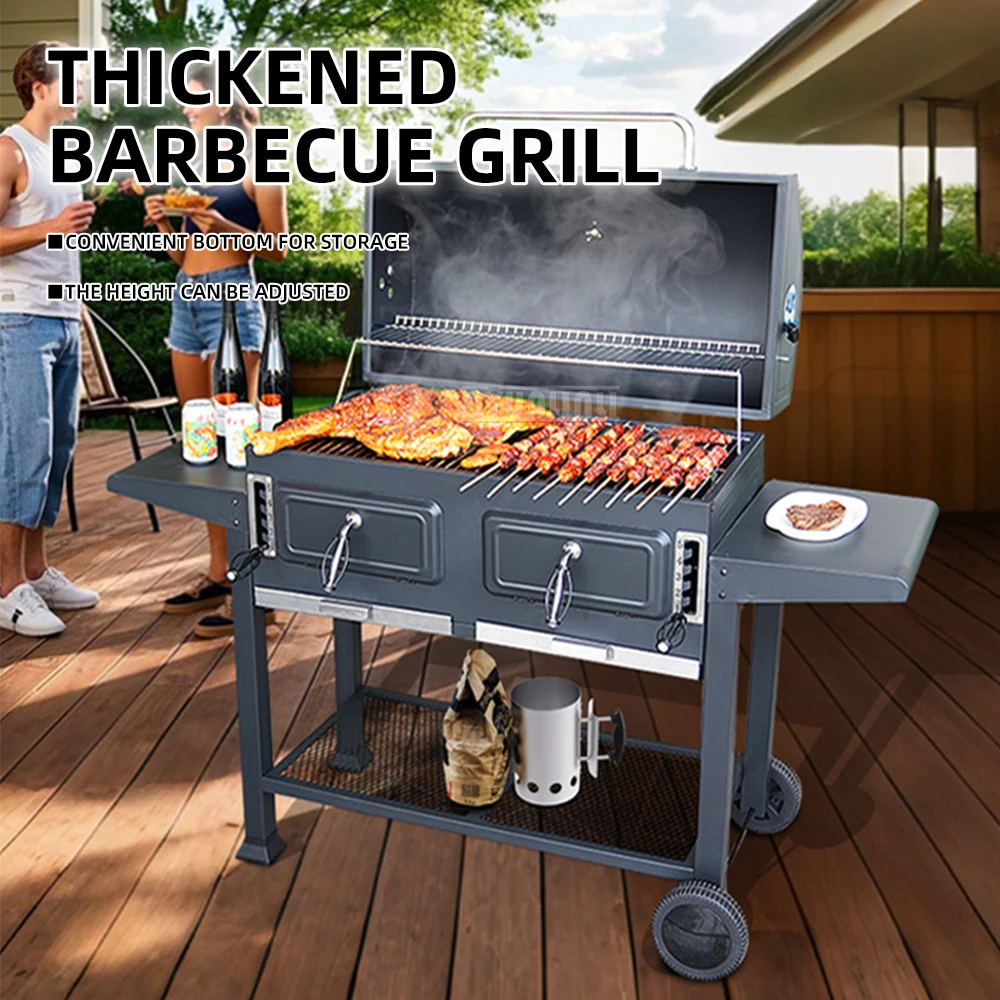 Outdoor Patio BBQ Smoker for American Style Backyard;Large Adjustable Height Charcoal Grill