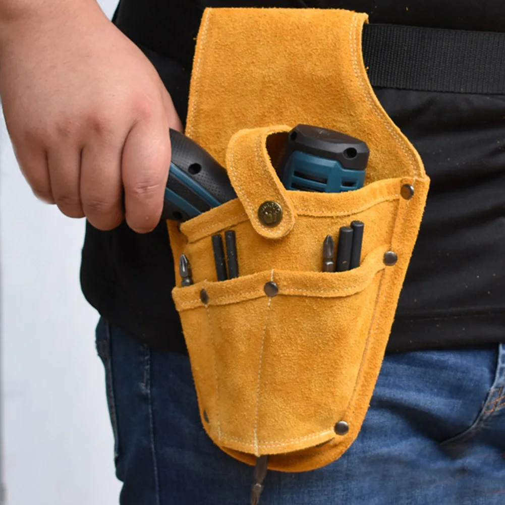 Electric Tool Waist Bag High Quality Flame Proof Material Portable Wearable Multifunctional Yellow Cowhide Storage Toolkit
