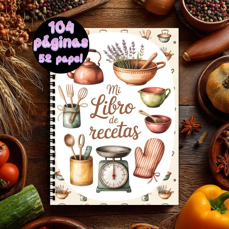 A5 Spanish Recipe Spiral Notebook,Spiral Twin-Wire Binding,Suitable for Home Cooking,Baking and Home Chefs,Gift for Food Lover