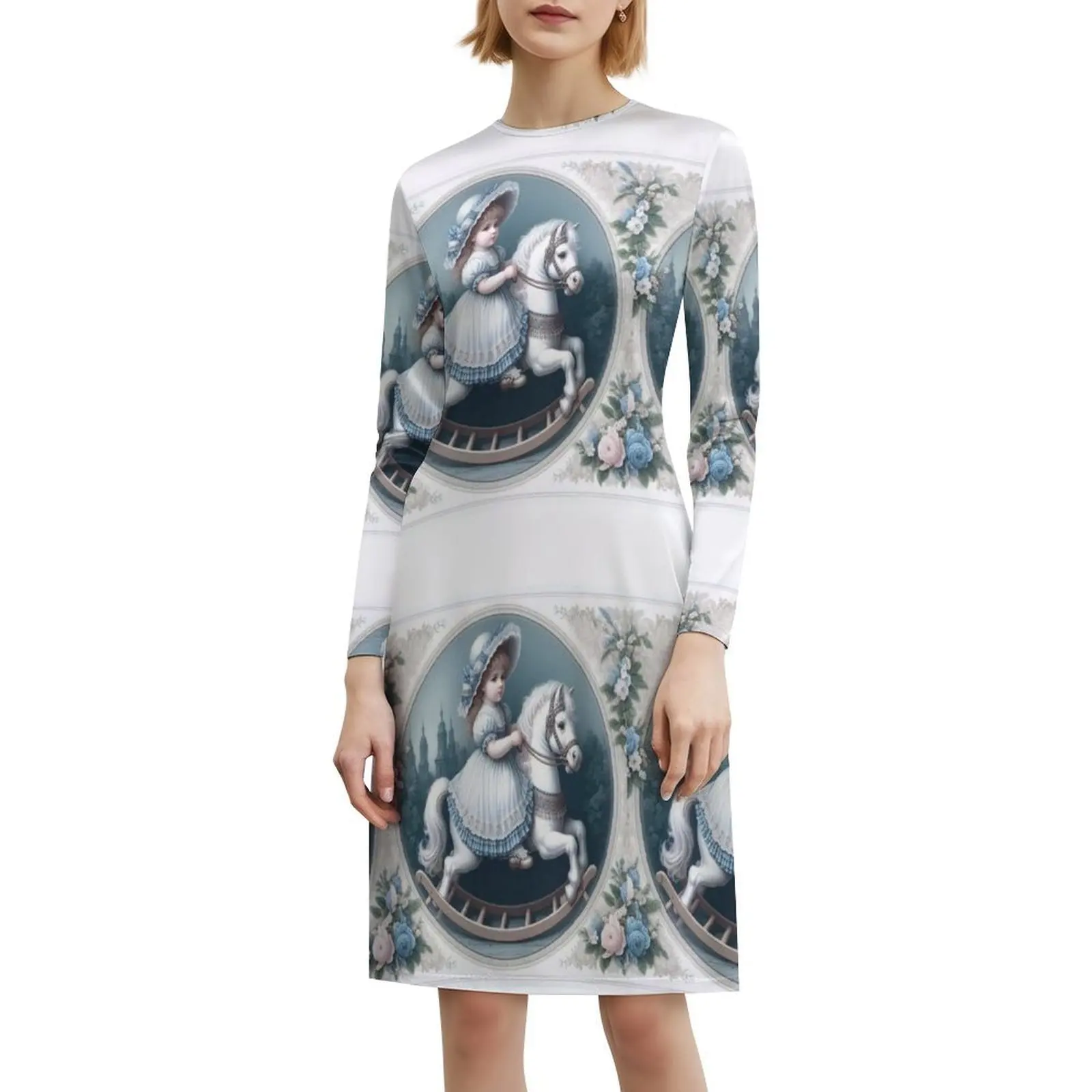 لعبة حصان هزاز عتيقة للأطفال على الطراز الكوري فستان كاجوال للنساء فساتين مكتب يومية بسيطة للسيدات حصان هزاز