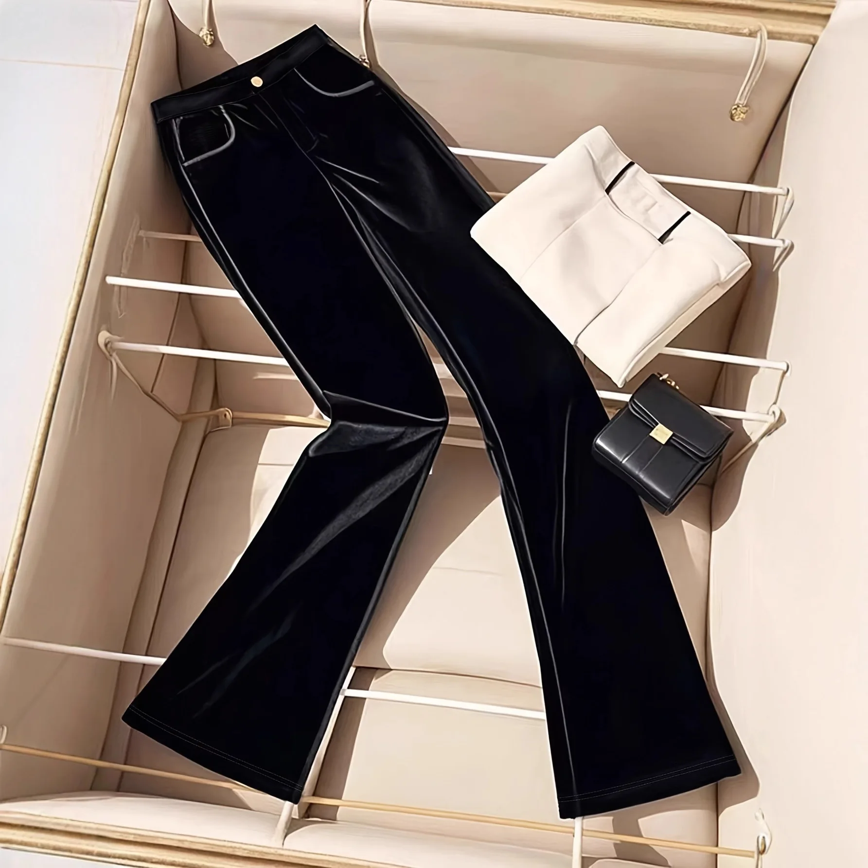 

Женские бархатные брюки прямого кроя 2026: весенние, повседневные, теплые, эластичные, облегающие, черные, для ежедневной носки