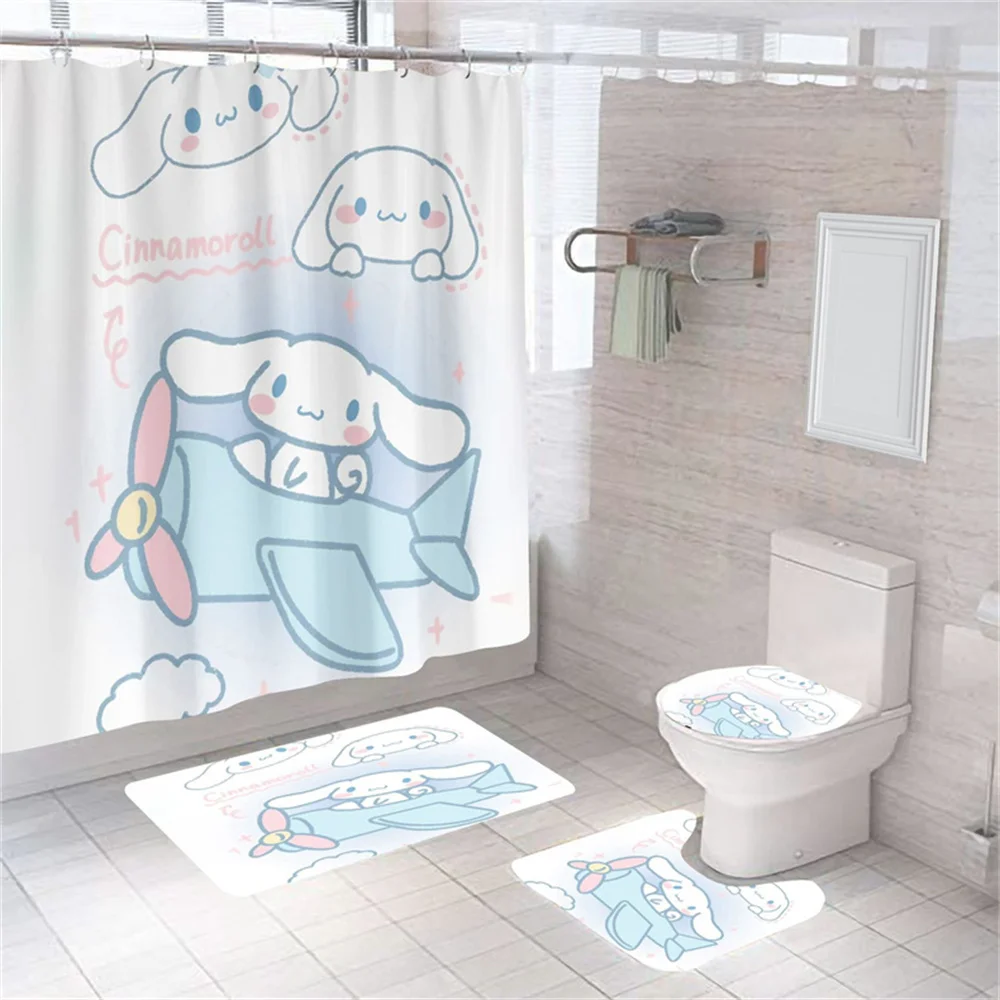 Sanrios Kuromi Shower Curtain Mymelody Cinnamoroll Kawaii Anime Cartoon Bathroom Bath Curtain Decoration Waterproof Anti-mildew