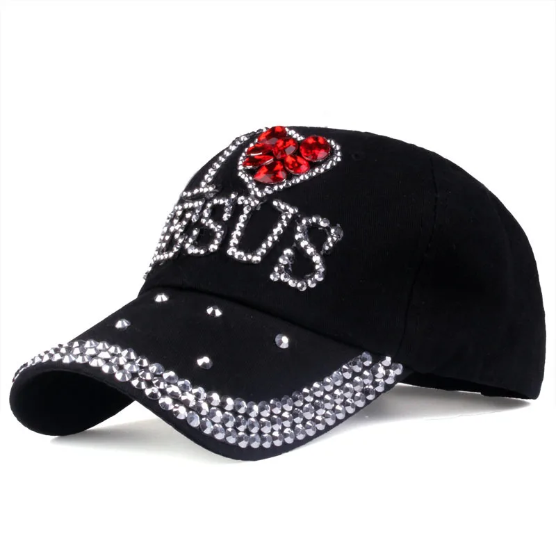 Fashion Jesus Letters Heart Baseball Cap Luxury Woman Caps Y2k Baseball Cap Leisure Hip-Pop Rhinestone Hat Outdoor Sports Cap