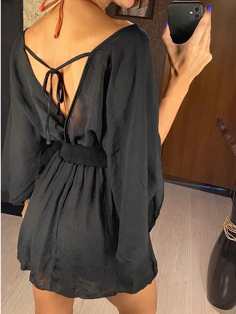 Circyy ชุดว่ายน้ําเซ็กซี่ผู้หญิงชุดชายหาดเสื้อ Backless COVER-UPS ชุดบิกินี่ Beachwear ฤดูร้อน V คอชุดว่ายน้ําหญิง
