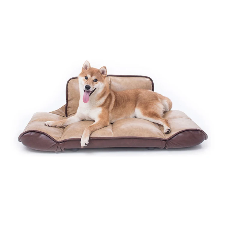 Luxury Orthopedic Dog Bed Sofa PU Leather Designer Foldable Raised Large Dog Beds