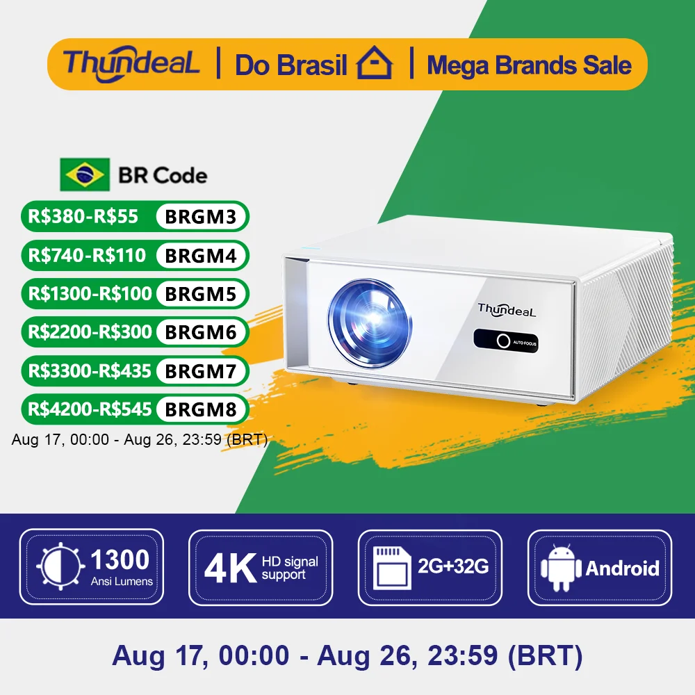 Projetores no brasil inteligente Projetor ThundeaL TD95W Compatível com 4K Vídeo Full HD 1080p Android WiFi 2 GB 32 GB TD95 Projetor de imagem portátil para cinema em casa reuniões filmes e jogos Para notebook