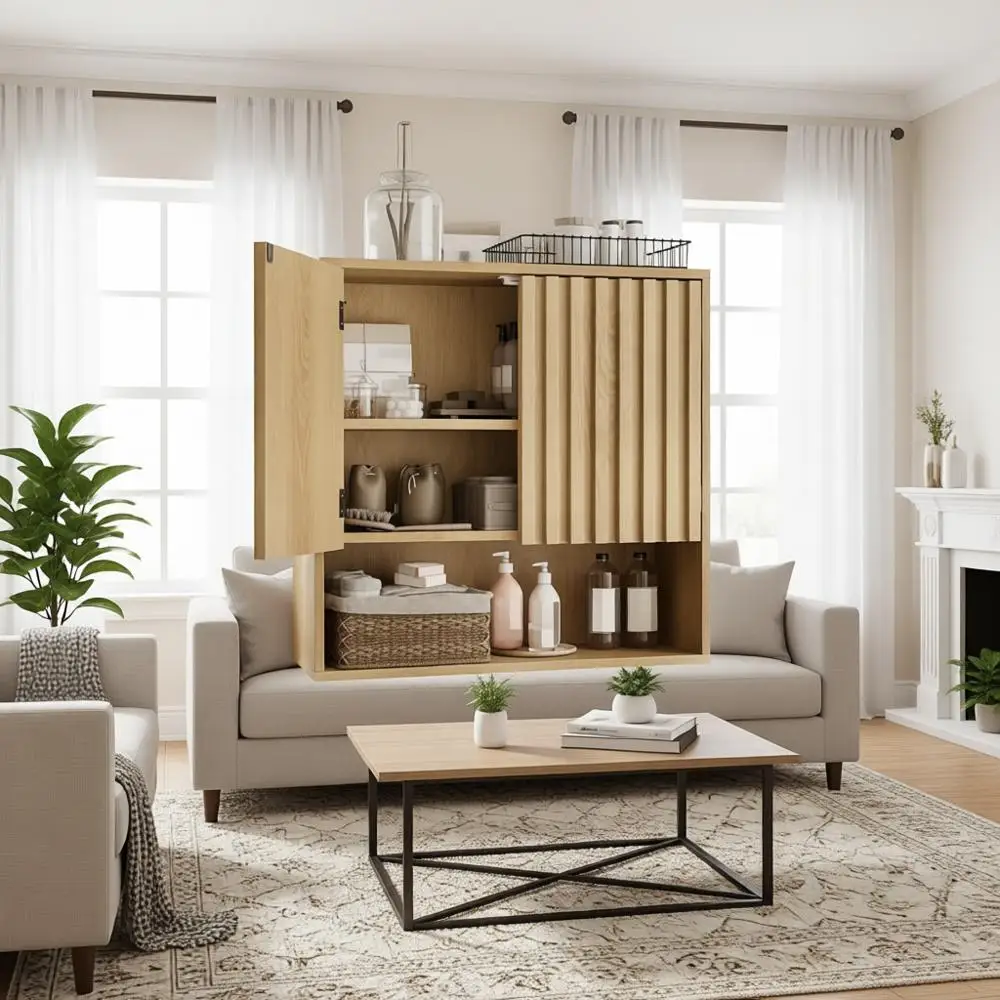 

Деревянный настенный шкаф для медикаментов с регулируемыми полками для ванной, гостиной и прачечной