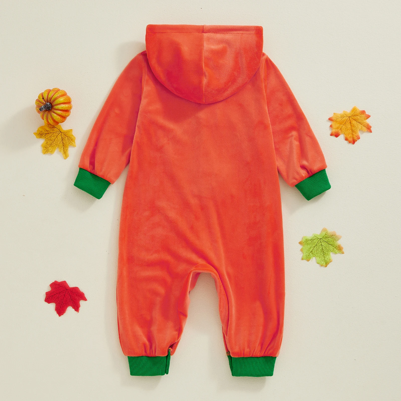 BeQeuewll Halloween Baby Girl Boy Costumes Fall Newborn Romper Fleece Pumpkin Embroidery Long Sleeve Hooded Jumpsuit for Infant