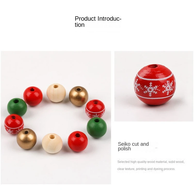 200 peças 16mm contas de madeira de natal conjunto de contas de madeira coloridas com corda longa de 10m para artesanato decoração de natal diy