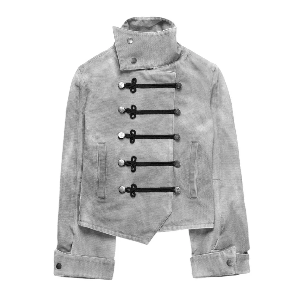 Napoleon style Short Jacket Slim Fit Turtleneck Court style Coat Multi-layer Fasteners Long sleeve Stand Collar Coat Streetwear