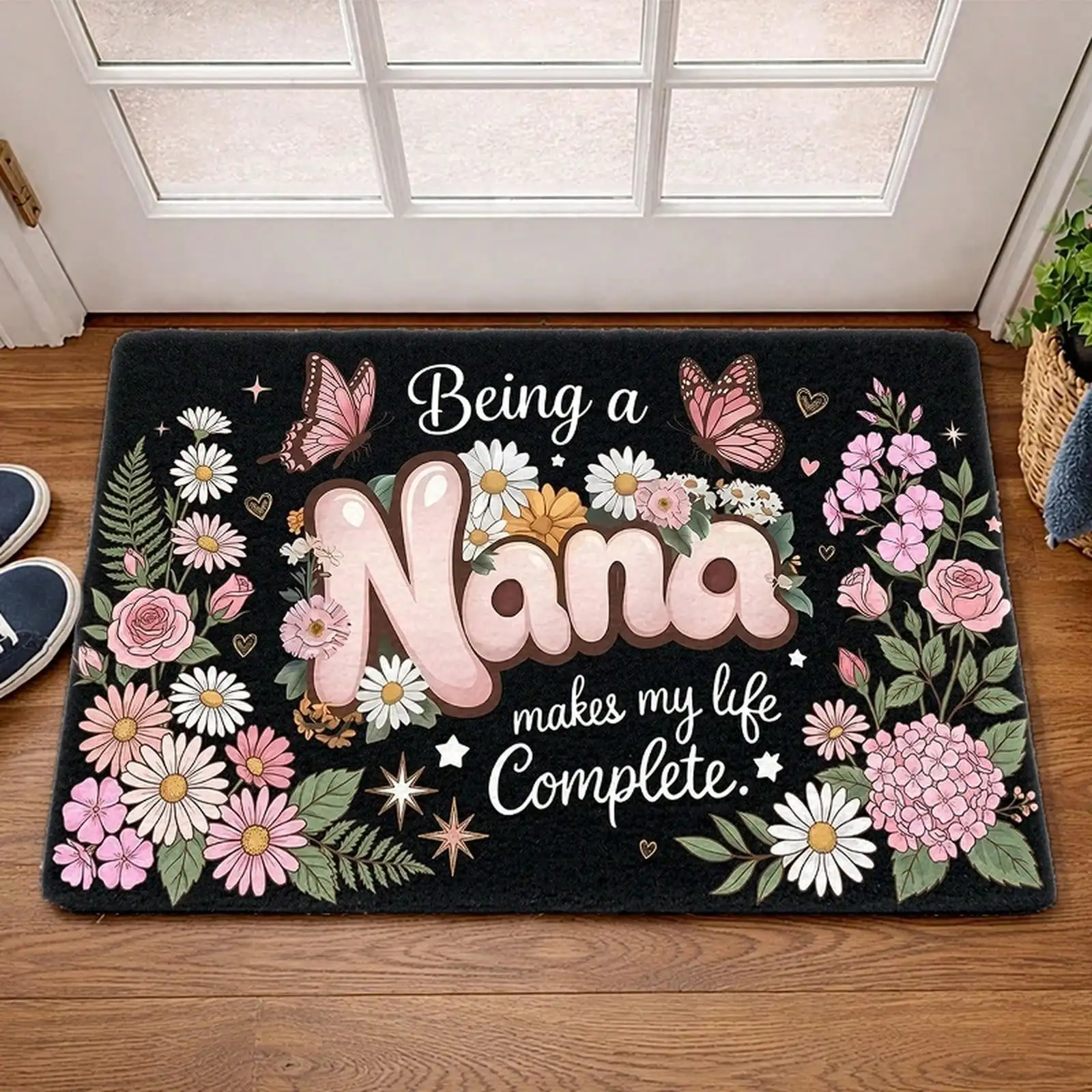 1pc/2pcs/3pcs Suitable For Homes Flannel Rug With Floral Butterfly Design & 