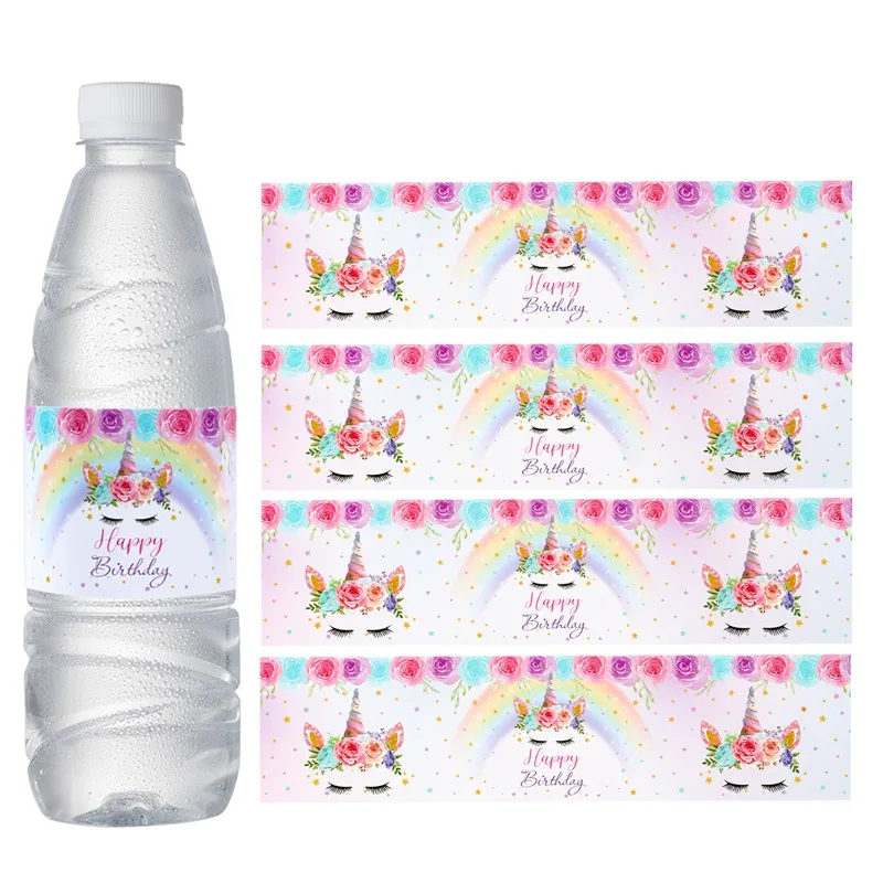 10pcs Unicorn Jungle Bottle Sticker Mineral Water Bottle Sticker Sticker Happy Birthday Party Decoration Supplies Baby Shower