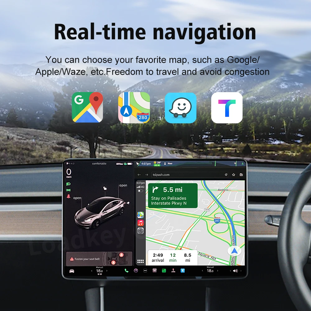 CarlinKit – CarPlay sans fil Android Auto, pour Tesla Model 3 X Y Model S, connexion automatique Siri, Assistant vocal Spotify Waze 5G BT