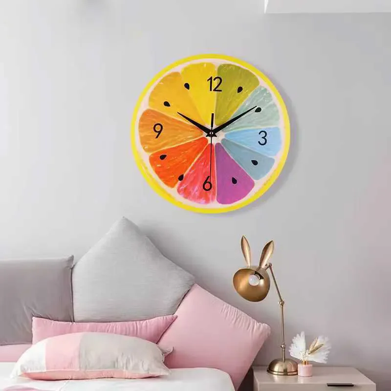 Relógio de Parede Moderno e Silencioso com Design de Frutas para Decoração de Sala de Estar e Quarto – Arte Criativa Transfronteiriça e Decoração Simp