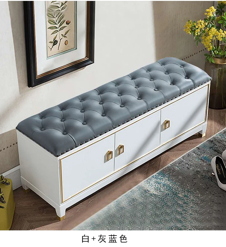 Z Entry shoe change stool opposite the door shoe cabinet door solid wood leather shoe stool