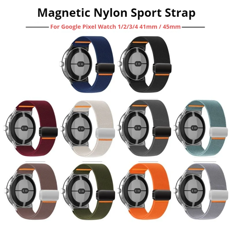 

Magnetic Nylon Watch Strap for Google Pixel Watch Bands 41 45mm Wristband Elastic Sport Loop Bracelet for Pixel Watch 4 Correa