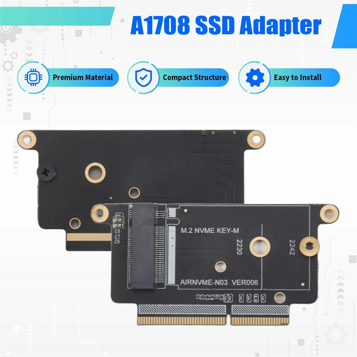 (BOFF) Adaptador SSD A1708 M.2 NVMe PCI Express PCIE a NGFF M2 para Macbook Pro Retina 13 pulgadas A1708 2016 2017