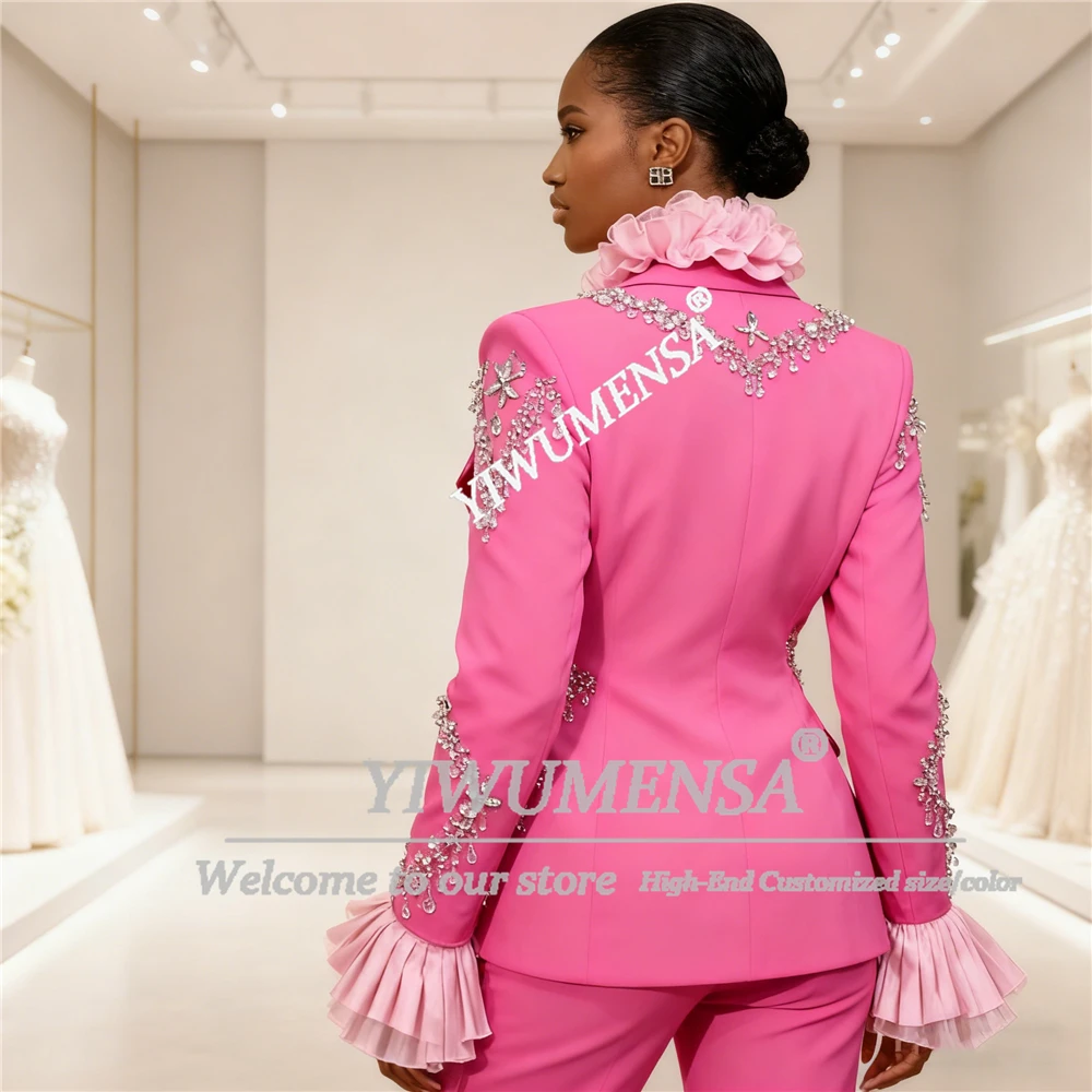 Perline di strass di lusso Abiti da donna 2 pezzi Blazer monopetto da ballo Pantaloni Abiti personalizzati per smoking per la madre della sposa