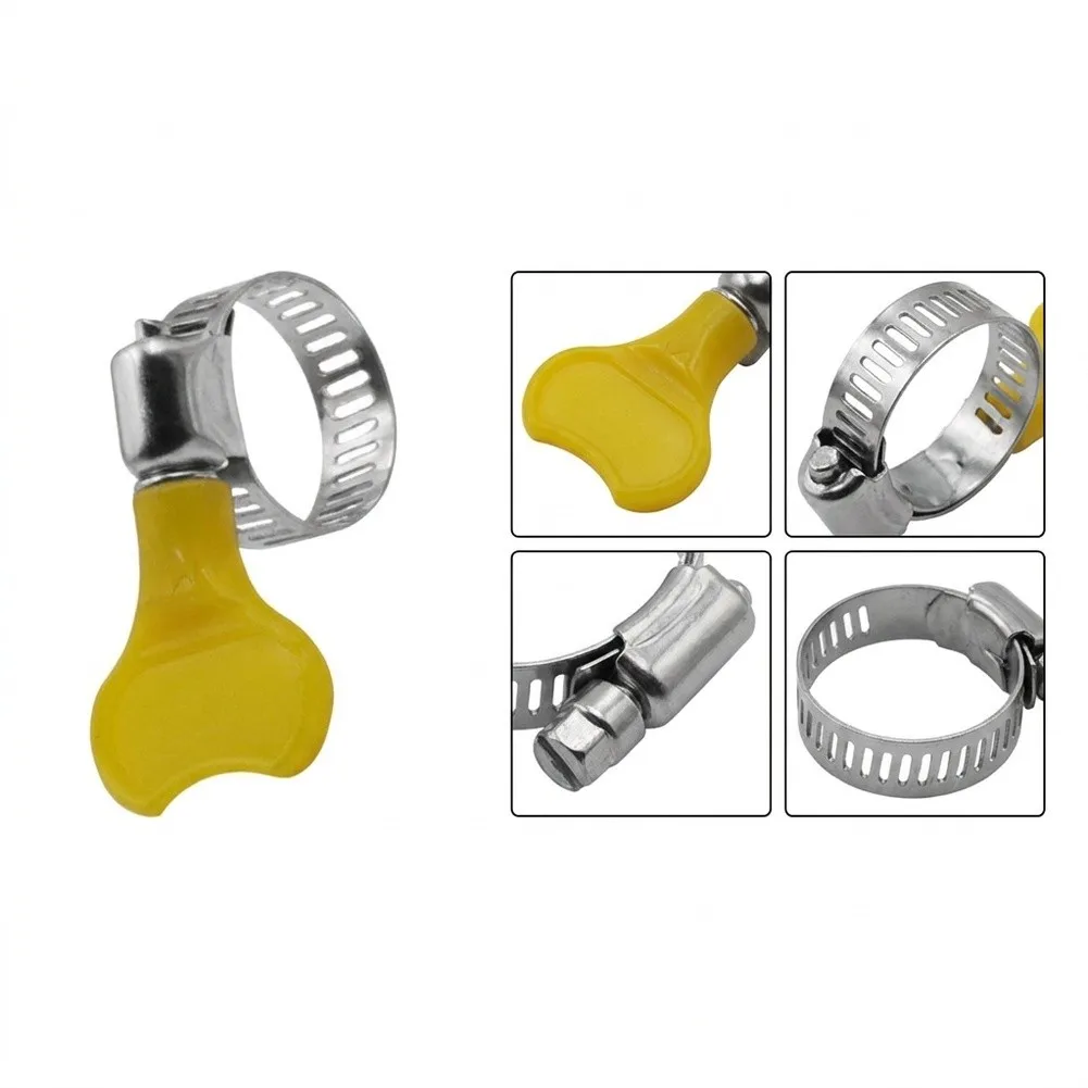 for durable Hose Clamp Pipe Clip Handle Hand Wriggle Stainless Steel Yellow 10-38mm Adjustable   for durable Hose