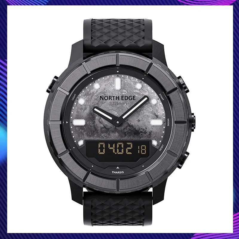North Edge Tharsis Men Outdoor Sports Watch 3D Real Martian Terrain Dial ﻿50m Waterproof Altimeter Compass For Hiking Camping